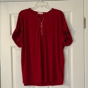joie de vivre  Vibrant Red Blouse with Zipper